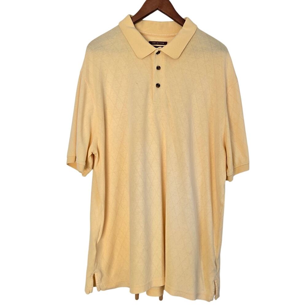 Oak Hill Dry Action Pale Yellow Textured Argyle Golf Polo Cotton Mix Shirt 2XLT